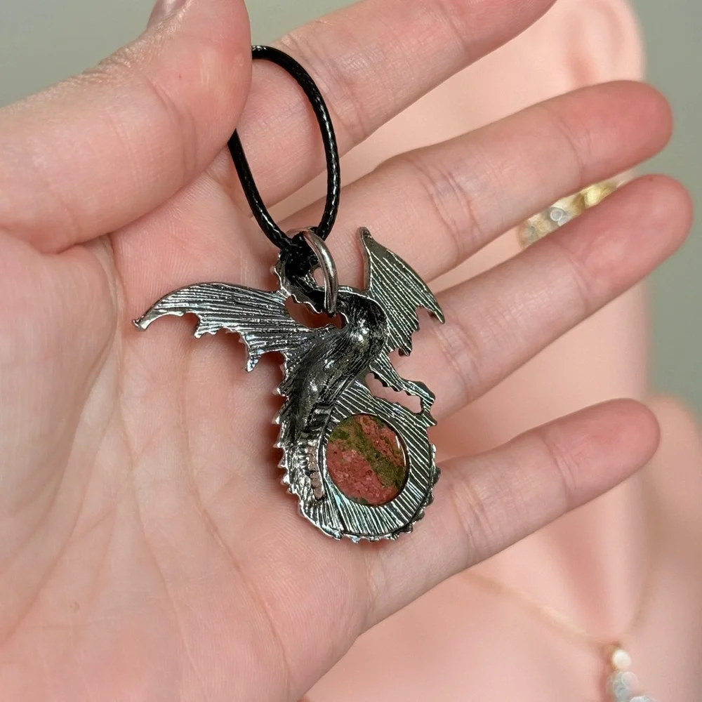 Silver Dragon Pendant Necklace For Men & Women. - Picture 3 of 5